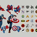 Superhero Silhouettes With Different Poses Characters And Various Logos Design Collection