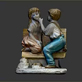 Children Boy And Girl Sitting On Bench With Kitten Decorative Figurine