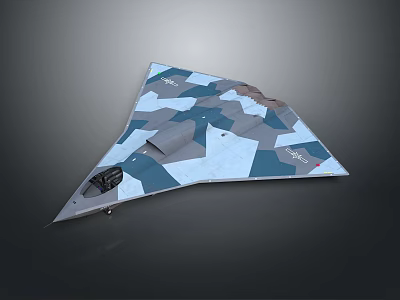 Triangular Unmanned Aerospace Craft For Space Exploration With Blue Gray Camouflage Pattern 3d model