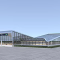 Modern Metro Station Building With Glass Curtain Wall Sloped Roof And Plaza Area