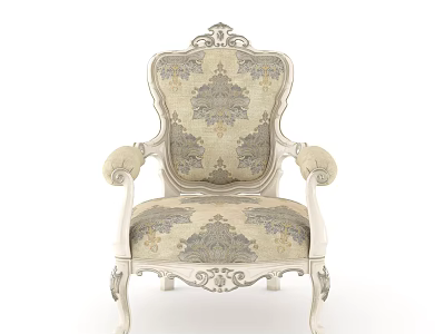 Classic Carved Dining Chair with Elegant Patterned Fabric Upholstery Ornate Armrests and Intricate Decorative Details 3d model