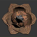 Decorative Polearm Weapon With Multi Tiered Structure And Red Black Gold Accents