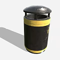 Black And Yellow Public Trash Bin With Lid And Side Icon Design