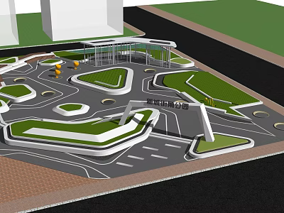 Modern Urban Park Landscape With Green Lawns Winding Paths And Recreational Areas 3d model