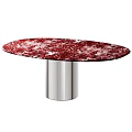 Stylish Restaurant Interior Showcasing Red And Green Marble Tabletops With Metal Pedestal Bases