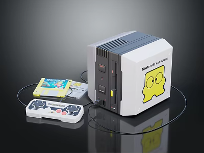 Vintage Retro Game Console With Classic Game Controller And Colorful Cartridges 3d model