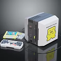 Vintage Retro Game Console With Classic Game Controller And Colorful Cartridges