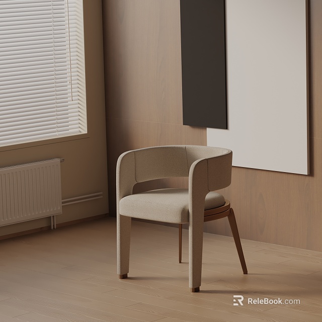 Minimalist Dining Chair With Beige Upholstery And Wooden Legs In Modern Room 3d model 