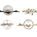 Modern Abstract Wall Decor With Circular Frames Mountain Patterns And Geometric Metal Lines 3d model