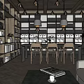 Modern Office Interior With Bookshelves Pendant Lights Tables Chairs Sofa Coffee Table And Plants