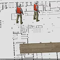 Construction Plans With Worker Figures And Wooden Pallet On Architectural Layout 3d model