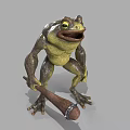 Funny Anthropomorphic Cartoon Frog Holding Wooden Hammer in Standing 3D Render