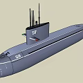 Gray Military Submarine 3D Model With Conning Tower And Yellow Tail Section
