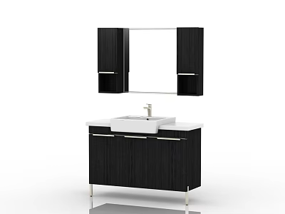 Modern Black Bathroom Vanity With White Countertop Sink And Mirror Cabinet 3d model
