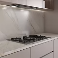 Modern Kitchen Interior With Marble Island Countertop Wooden Cabinets Coffee Machine Oven And Lighting