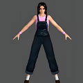 Woman in Pink Tank Top and Black Overalls with Pink Wristbands Standing Pose