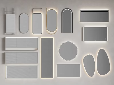 Home Decor Collection of Modern Wall Mirrors in Various Shapes and Illuminated Frames 3d model