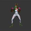 Anime 3D Character In Red White Tight Bodysuit With Headgear Black Boots And Action Pose