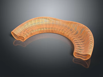 Woven Curved Modern Outdoor Chair In Orange With Grid Pattern And Unique Design 3d model