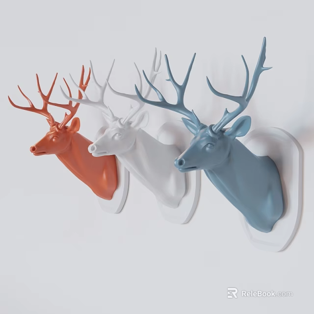 Animal Wall Decor Colorful Deer Head Sculptures Orange White Blue Wall Mounted 3d model 
