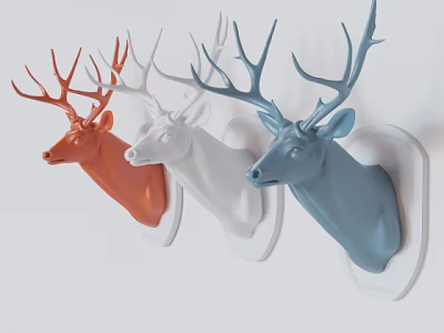Animal Wall Decor Colorful Deer Head Sculptures Orange White Blue Wall Mounted 3d model