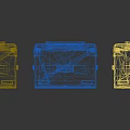 Three Colored Suitcases with Telescopic Handle and Wheels in Orange Blue Red