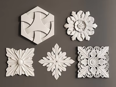 European-style carved plaster lamp panel 3d model