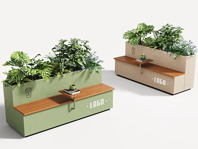 Practical Modern Outdoor Bench With Integrated Planter Custom Logo Wooden Seat For Commercial Leisure Areas 3d model