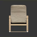 Modern Minimalist Beige Striped Armchair With Wooden Armrests And Legs Design