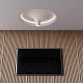 Modern Ceiling With White Circular LED Strip Lighting Above Wooden Panel Wall TV