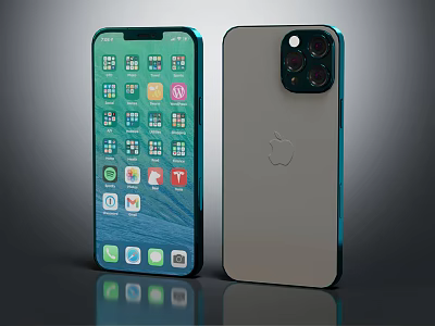 Apple Smartphone Front Display App Icons And Rear Multiple Camera Lens Setup 3d model
