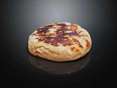 Toasted Round Flatbread With Browned Surface On Black Background Showing Shiny Reflection 3d model
