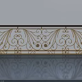 Elegant Swing Door With Golden Scroll Patterns Glass Panel And Dark Top Rail 3d model