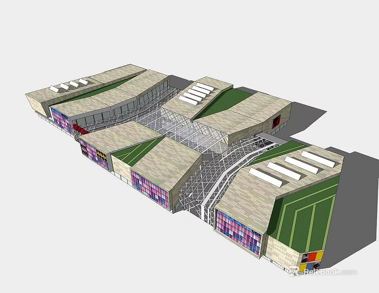 Shower Sauna Facility Building Design With Modern Roof And Interconnected Structures 3d model