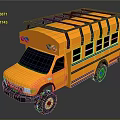 Yellow School Bus with Roof Rack Large Tires Red Door and Multiple Windows