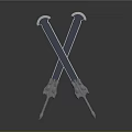 Crossed Blue And White Swords With Ornate Hilts On Reflective Dark Background