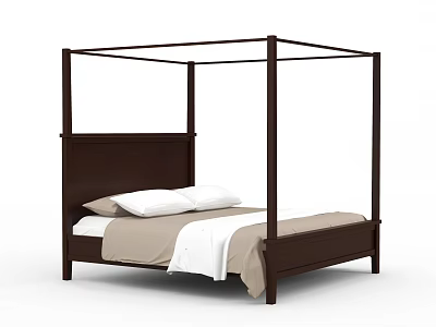 American-style four-post double bed double bed 3d model