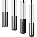 Modern Four Pendant Lights With Cylindrical Glass Shades And Slim Metal Hanging Rods