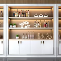 Elegant Modern Wine Cabinet With Glass Shelves LED Lighting And Wine Storage