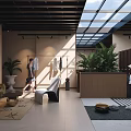 Modern Clothing Store Interior Featuring Glass Skylight Hanging Clothes Indoor Plants And Comfortable Seating
