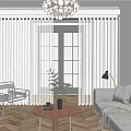 White Sheer Curtains In Modern Living Room With Furniture Plant And Lamp
