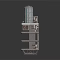 Industrial Metal Structure With Two Cylindrical Tanks And Multi Layer Platforms