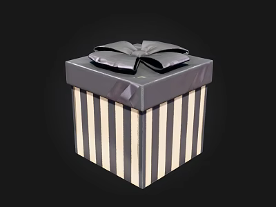 Black And Beige Striped Gift Box With Black Bow On Top 3d model