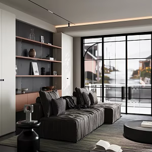 Modern living room sofa combination floor lamp bookcase 3d model