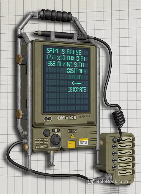 Military Communication Device With SPKR Active kHz Frequency Distance Display And Caution Labels 3d model 