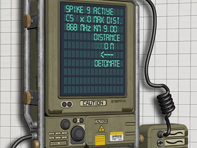 Military Communication Device With SPKR Active kHz Frequency Distance Display And Caution Labels 3d model
