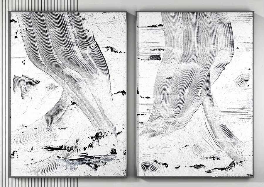 Black and White Abstract Paintings on Canvas with Modern Abstract Patterns Two Panel Wall Art 3d model 