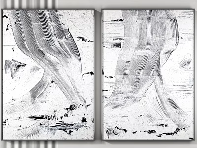Black and White Abstract Paintings on Canvas with Modern Abstract Patterns Two Panel Wall Art 3d model
