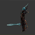 Mythical Fantasy Creature Character With Glowing Blue Antlers Armor And Sword