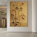 Bamboo Botanical Painting With Warm Toned Background For Modern Interior Wall Decor 3d model